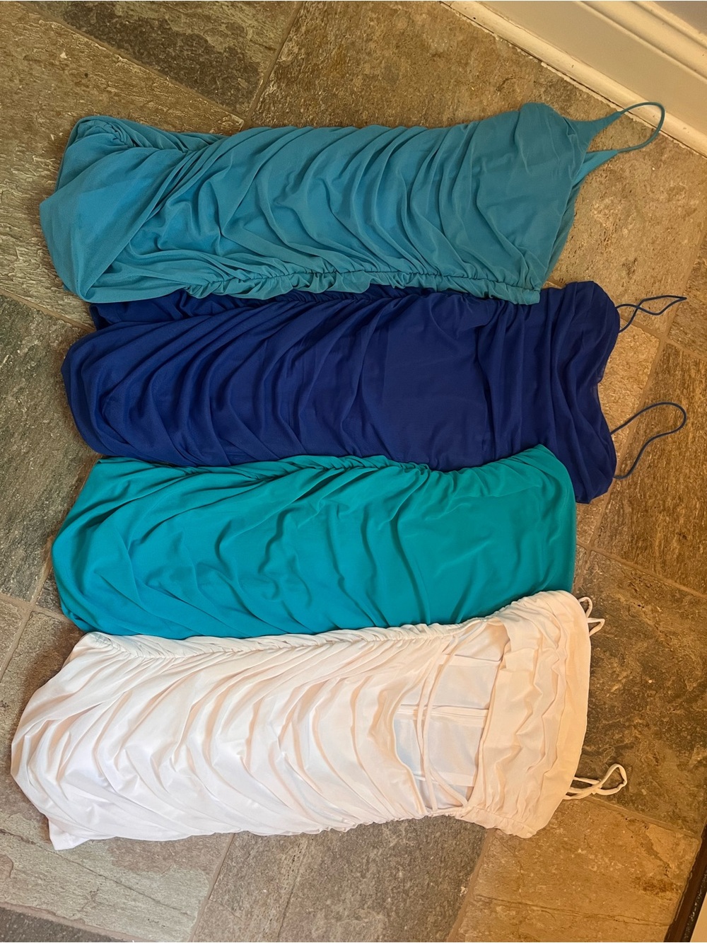 Princess Polly Ruched Mini Dress Lot — Teal, Royal Blue, Aqua, White sizes 0-2